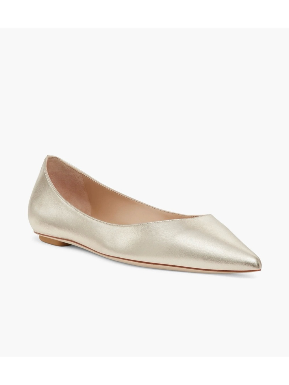 New Stuart Weitzman Emilia Pointed Toe Flat In Light Gold Sz 8.5